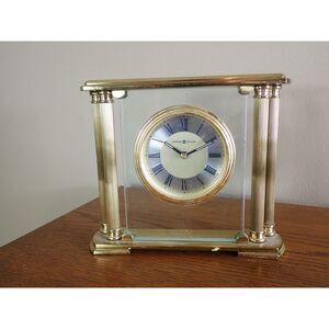 Howard Miller Athens 613-627 Brass Mantle Clock Beveled Glass Desk Clock Gold